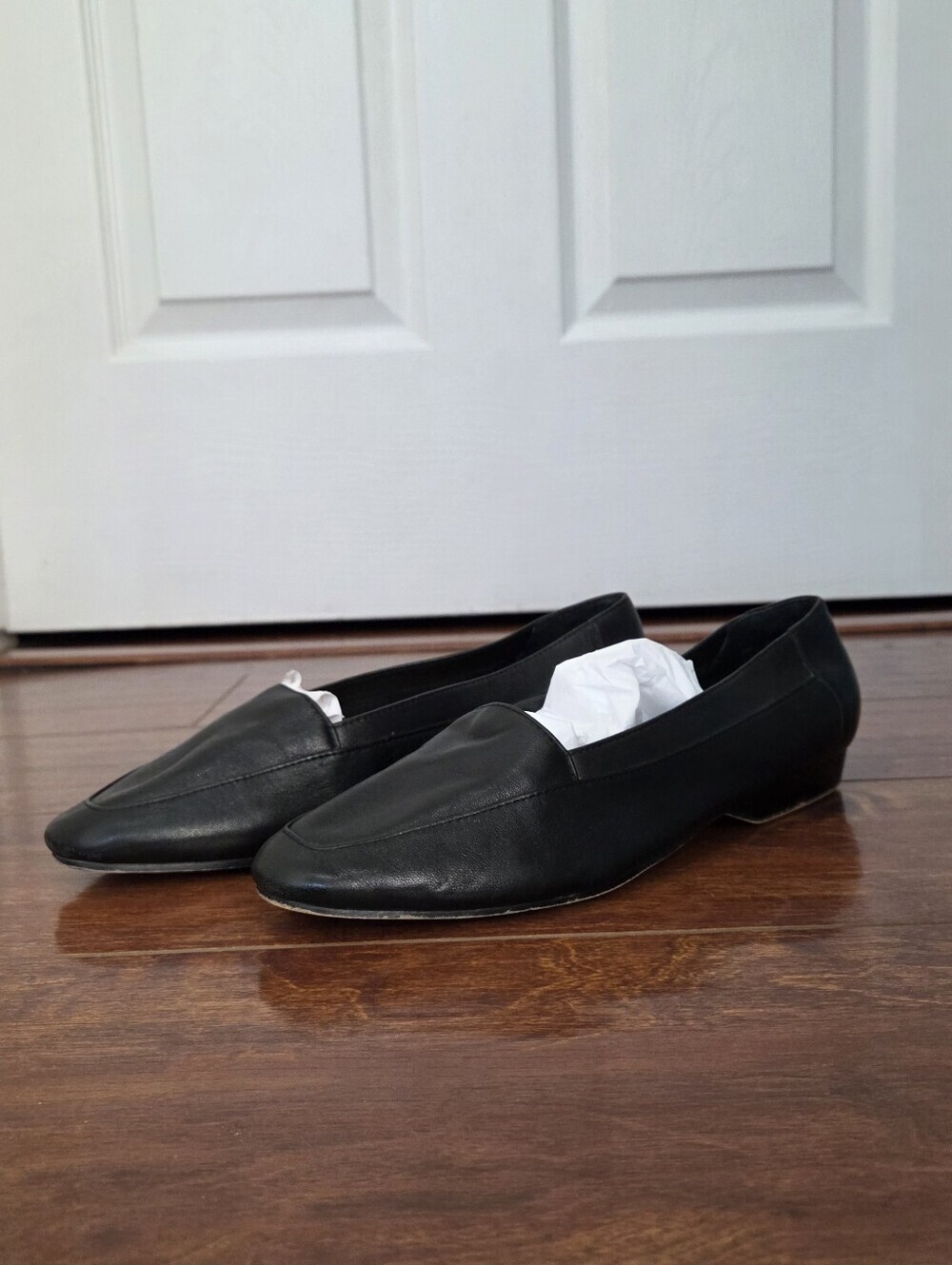 Laura Scott Women's Leather Slip-On Square Toe Black Loafers Size 8 Minimalist